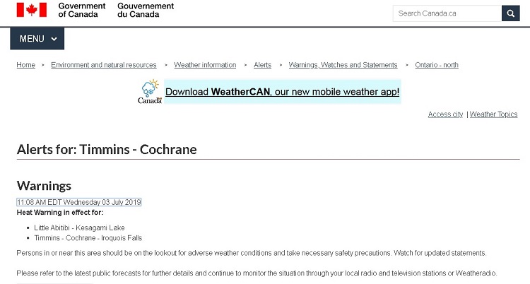 Heat warning issued for our region