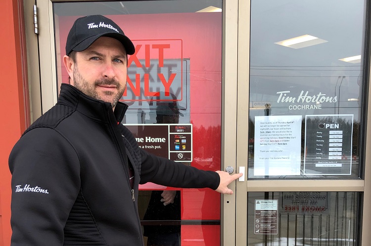 A novel way for a trucker to get a bagel and a double-double in Cochrane