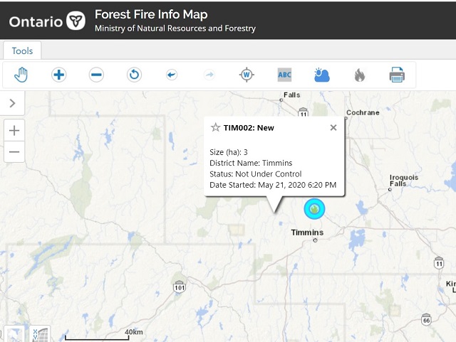Small forest fire near Kidd mine site under control