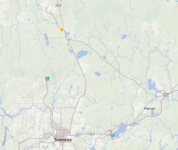 Forest fire Timmins 2 contained at 2.5 ha